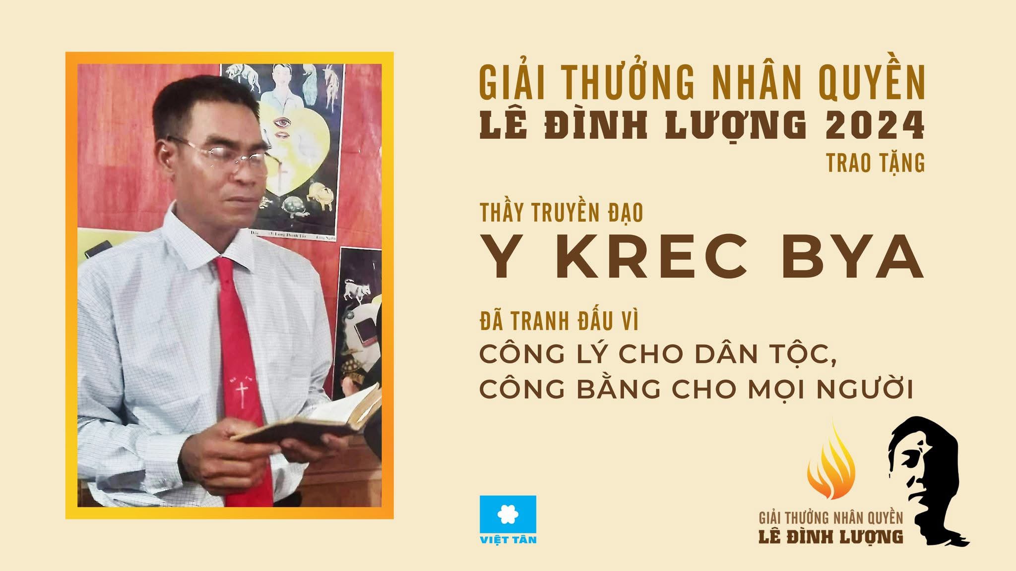 Le prix des droits de l’homme Lê Dinh Luong 2024 est décerné au missionnaire Y Krec Bya